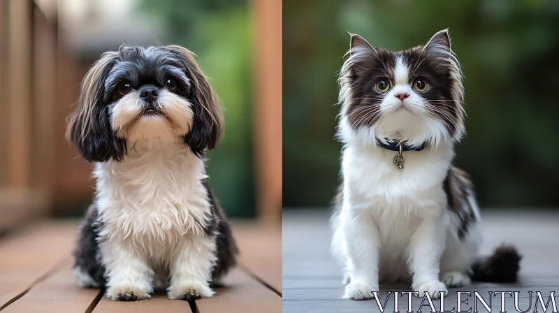 Fluffy Dog and Cat Side-By-Side AI Image