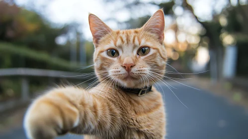 Ginger Cat Close-Up with Extended Paw