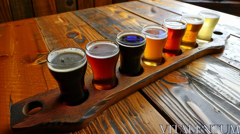 Beer Tasting Flight on Wooden Table | Vibrant Colors AI Image