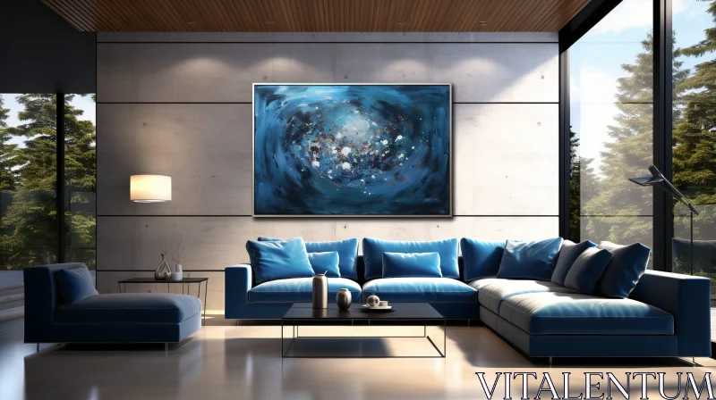 AI ART Blue and White Abstract Landscape Painting