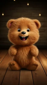Charming and Detailed Teddy Bear Character in a Cartoon Scene