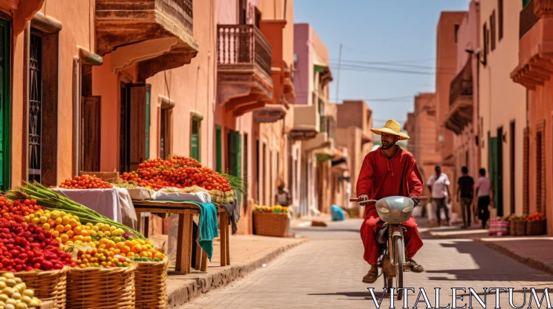 Colorful Bicycle Ride Down an Alley with Fruits AI Image