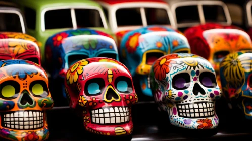 Colorful Sugar Skulls Inspired by Classic American Cars