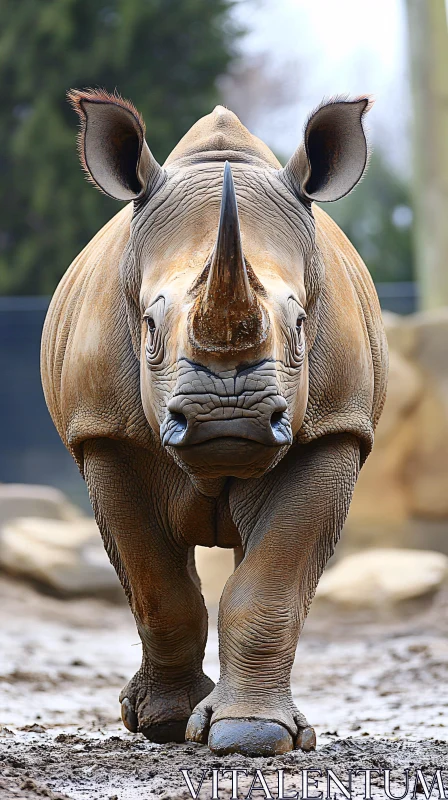 Wild Rhino on Muddy Terrain AI Image