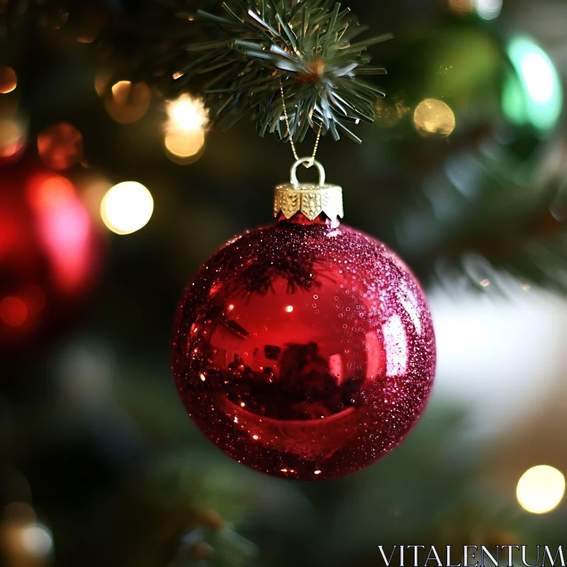 Festive Red Christmas Tree Ornament AI Image