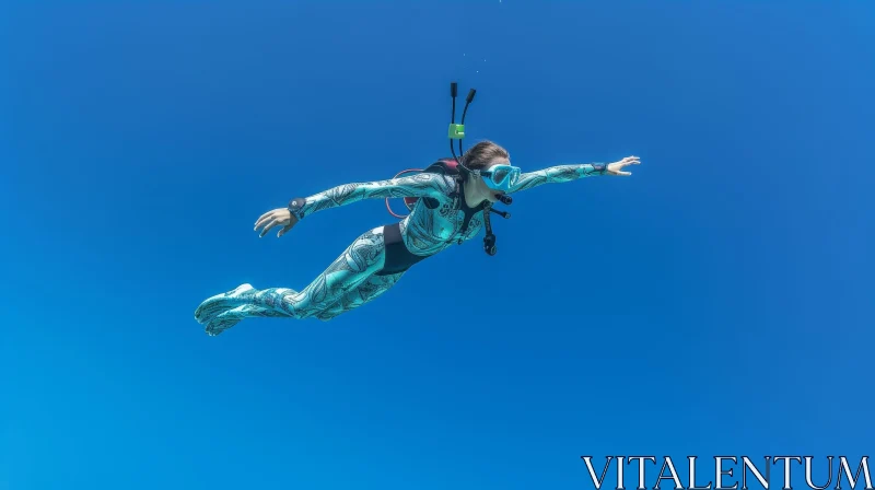 AI ART Female Scuba Diver Swimming in Deep Blue Sea