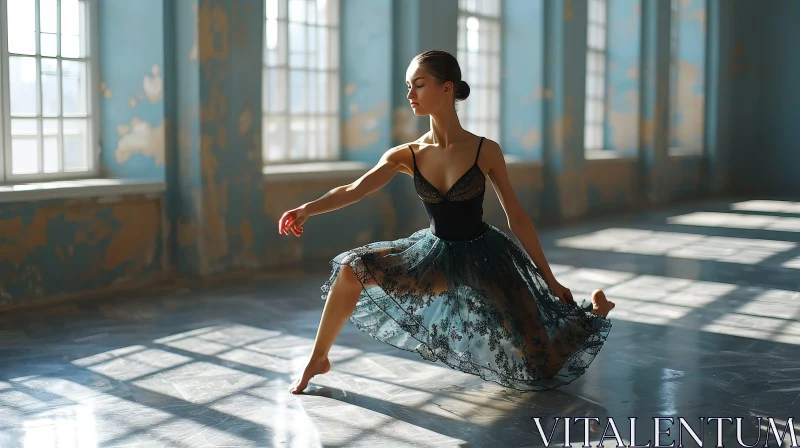 Graceful Ballerina in Black Leotard and Floral Skirt AI Image