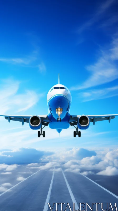 High-Flying Passenger Plane in Blue Sky AI Image