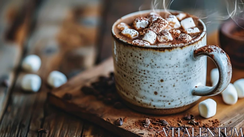 AI ART Hot Chocolate with Marshmallows on a Wooden Table | Artistic Photo