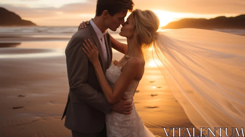 Romantic Beach Wedding Photo at Sunset AI Image