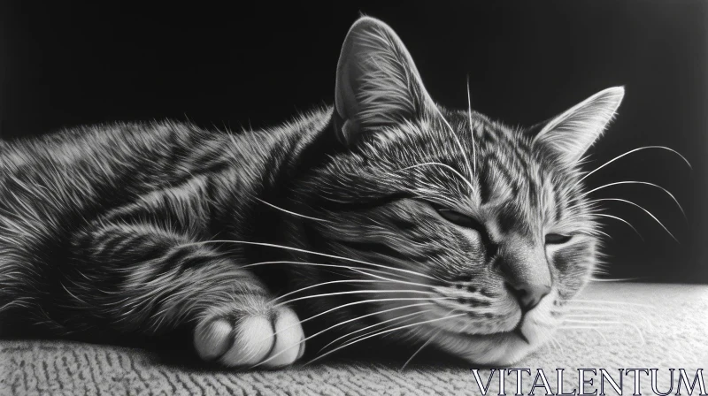 Serene Black and White Tabby Cat Sleeping Photo AI Image