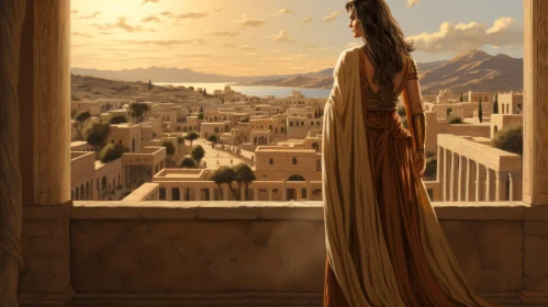 Woman on Balcony Overlooking Ancient City