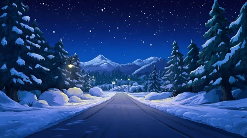 Tranquil Mountain Road Under Starry Sky