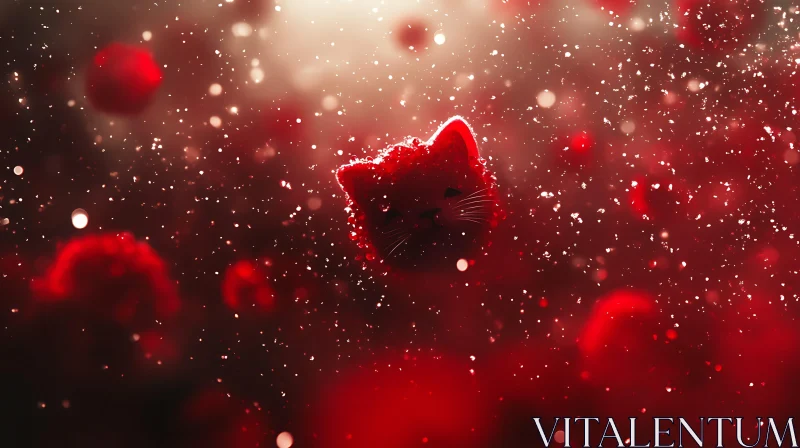 Glowing Red Abstract Cat with Sparkles AI Image