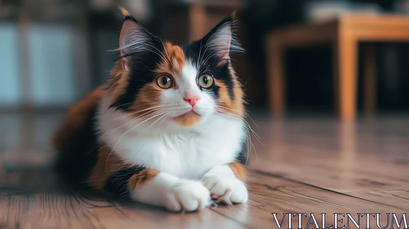 Calico Cat Relaxing Inside Home AI Image