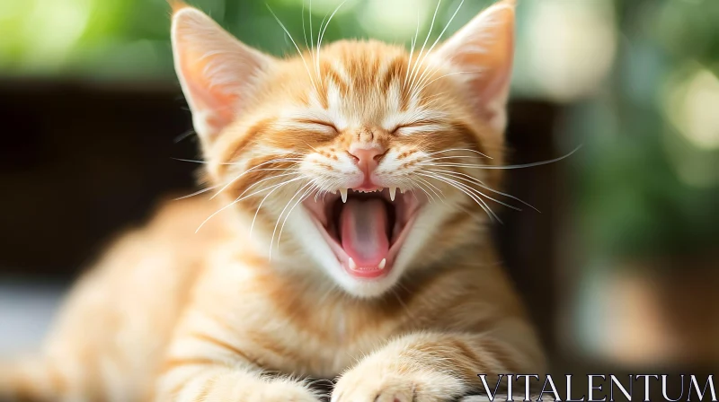 Yawning Kitten Amidst Greenery AI Image