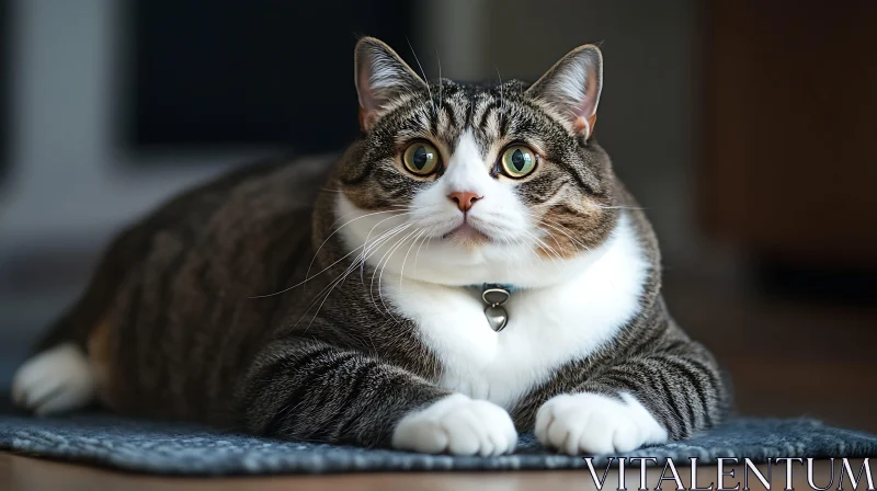 Tabby Cat on Blue Mat AI Image