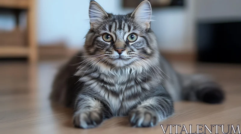 Elegant Grey Cat with Intricate Fur Pattern AI Image