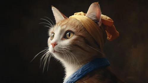 Artistic Cat Portrait in Headscarf and Blue Collar