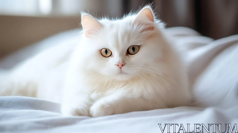 Fluffy White Cat in Peaceful Pose AI Image