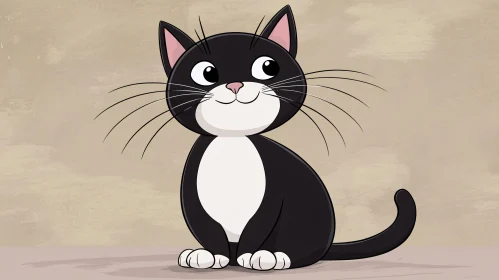 Adorable Smiling Cartoon Cat with Whiskers