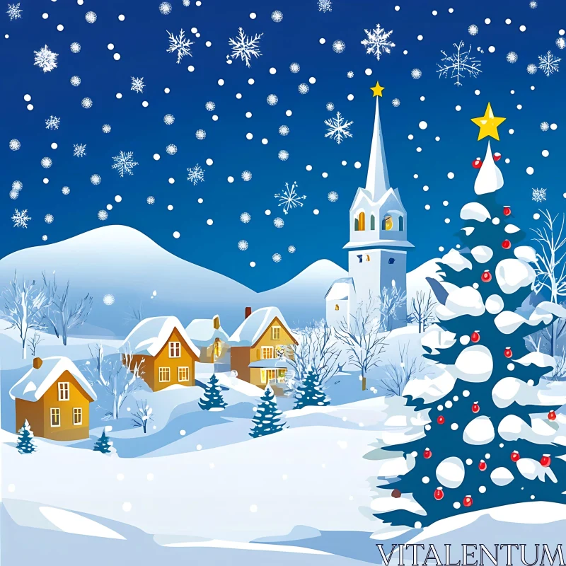 Festive Winter Scene with Christmas Decorations AI Image