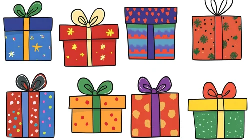 Vibrantly Wrapped Presents with Festive Designs