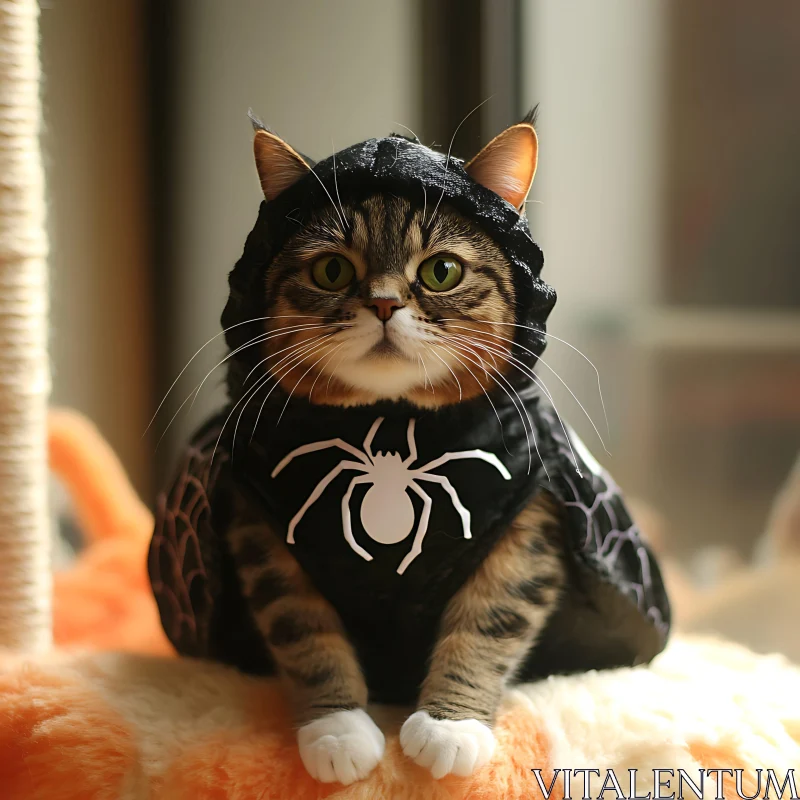 Cute Kitty in Festive Spider Outfit AI Image