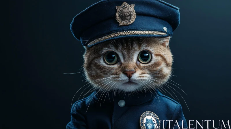 Adorable Kitten in Police Costume AI Image