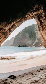 Scenic Ocean and Mountain View from Inside a Cave