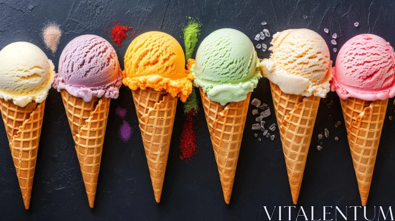 Delightful Ice Cream Cones: A Tempting Array of Flavors AI Image