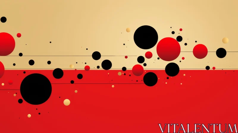 Elegant Red and Black Circles on Golden Background AI Image