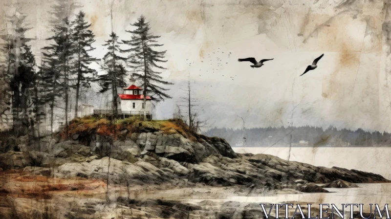 Enchanting Island and Lighthouse Painting | Captivating Nature Artwork AI Image