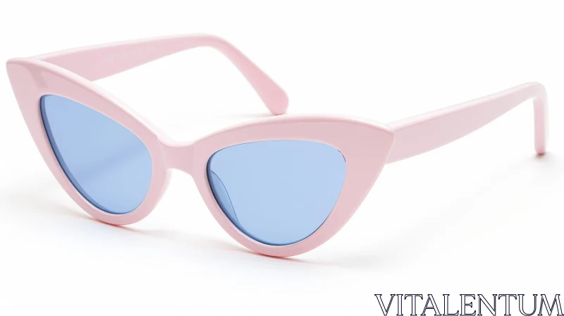 Pink Cat-Eye Sunglasses with Light Blue Lenses AI Image