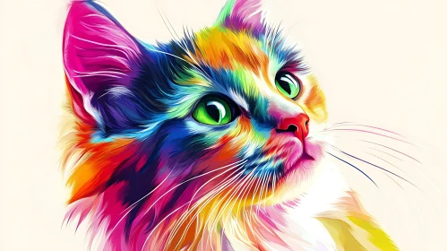 Vibrant Cat Digital Art with Multicolored Fur