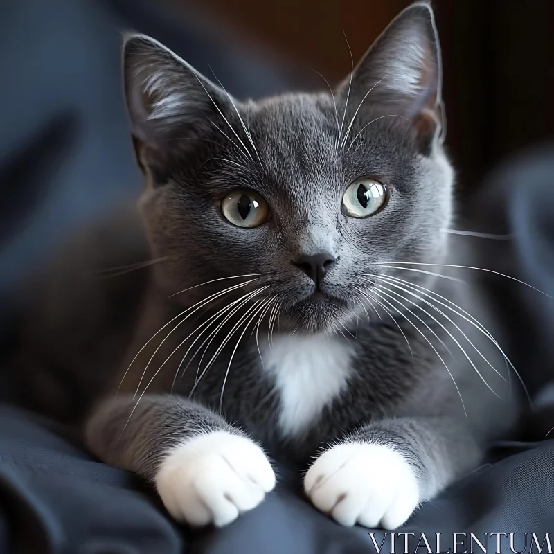 Inquisitive Grey Cat Portrait AI Image