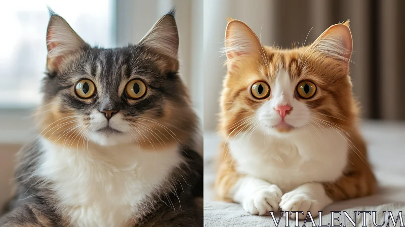 Domestic Cats Staring with Inquisitive Eyes AI Image