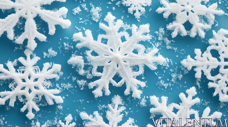 Unique Patterns of Snowflakes on Blue AI Image