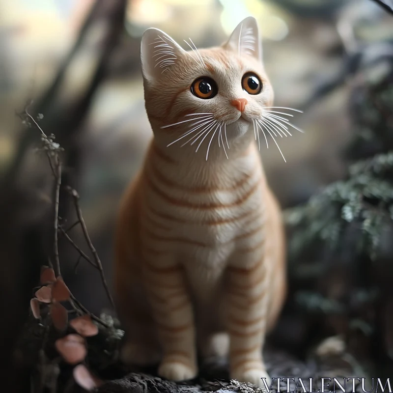 Ginger Tabby Cat with Curious Expression in Natural Setting AI Image