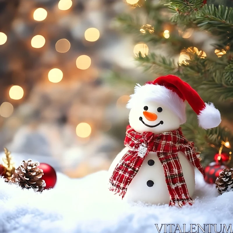 Cheerful Snowman Amidst Festive Lights AI Image