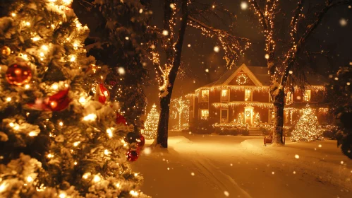 Magical Christmas Lights on a Snowy Night