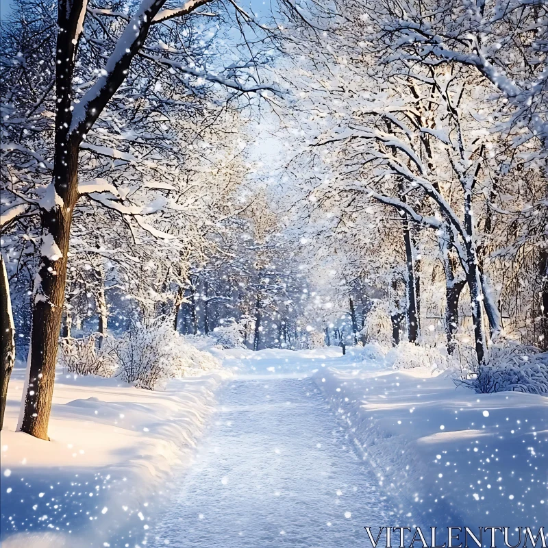 Peaceful Snowy Forest in Winter AI Image