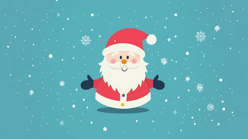 Christmas Cartoon Santa with Snowflakes