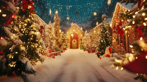 Magical Christmas Scene with Snow and Lights