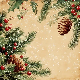 Holiday Illustration: Evoking Christmas Spirit with Evergreens and Red Berries