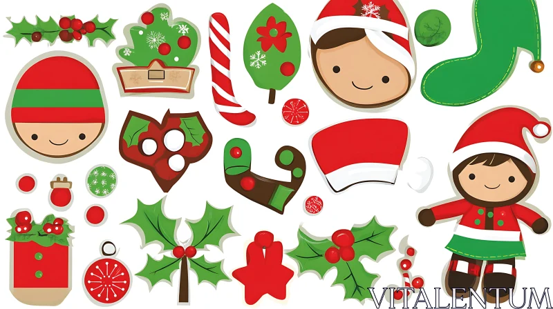 Christmas Stickers Collection with Elf Characters and Holiday Symbols AI Image