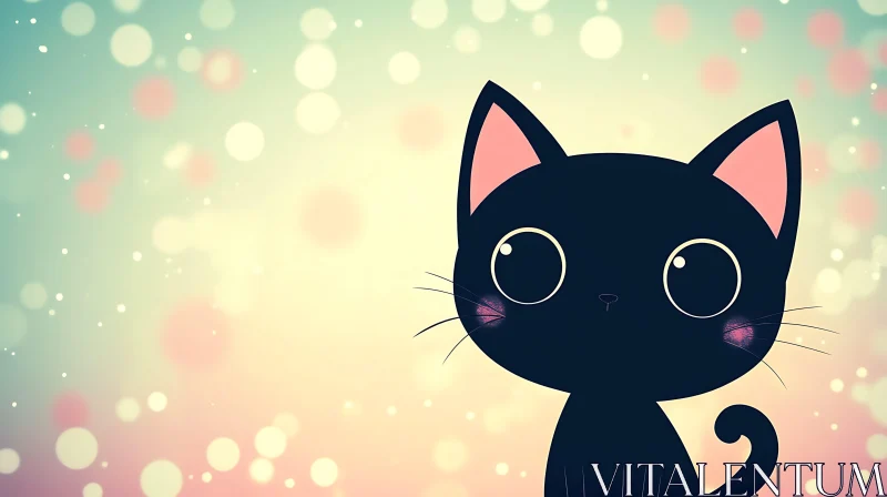 AI ART Charming Black Cat Cartoon in Whimsical Background