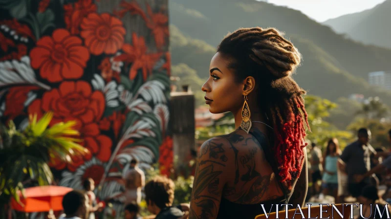 AI ART Captivating Portrait: Young Woman with Dreadlocks Gazing at a City