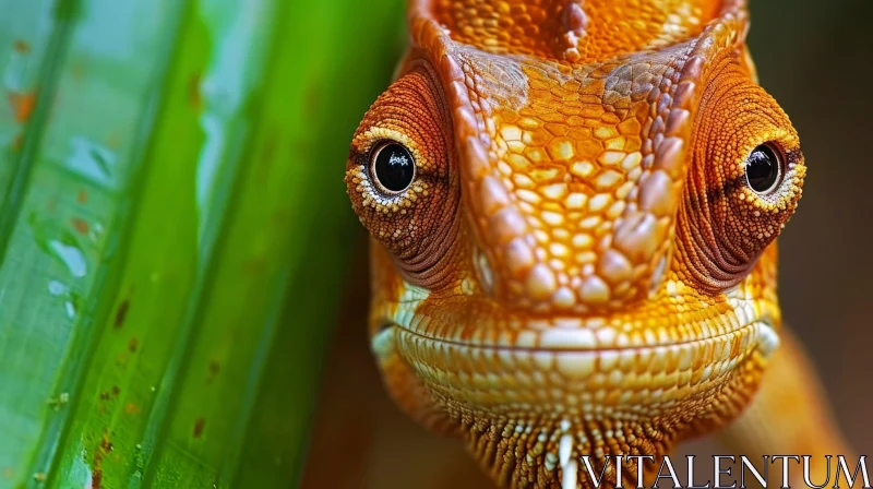 Close-Up of a Bright Orange Chameleon | Madagascar Wildlife Photography AI Image