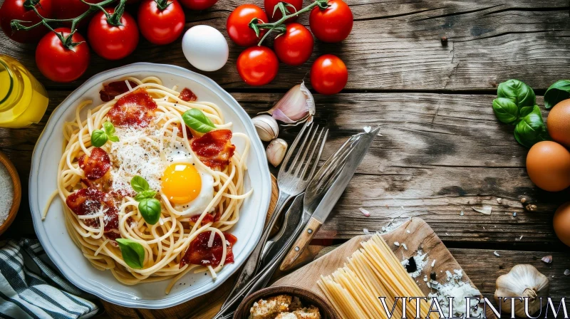 Delicious Spaghetti with Bacon and Fried Egg | Food Photography AI Image